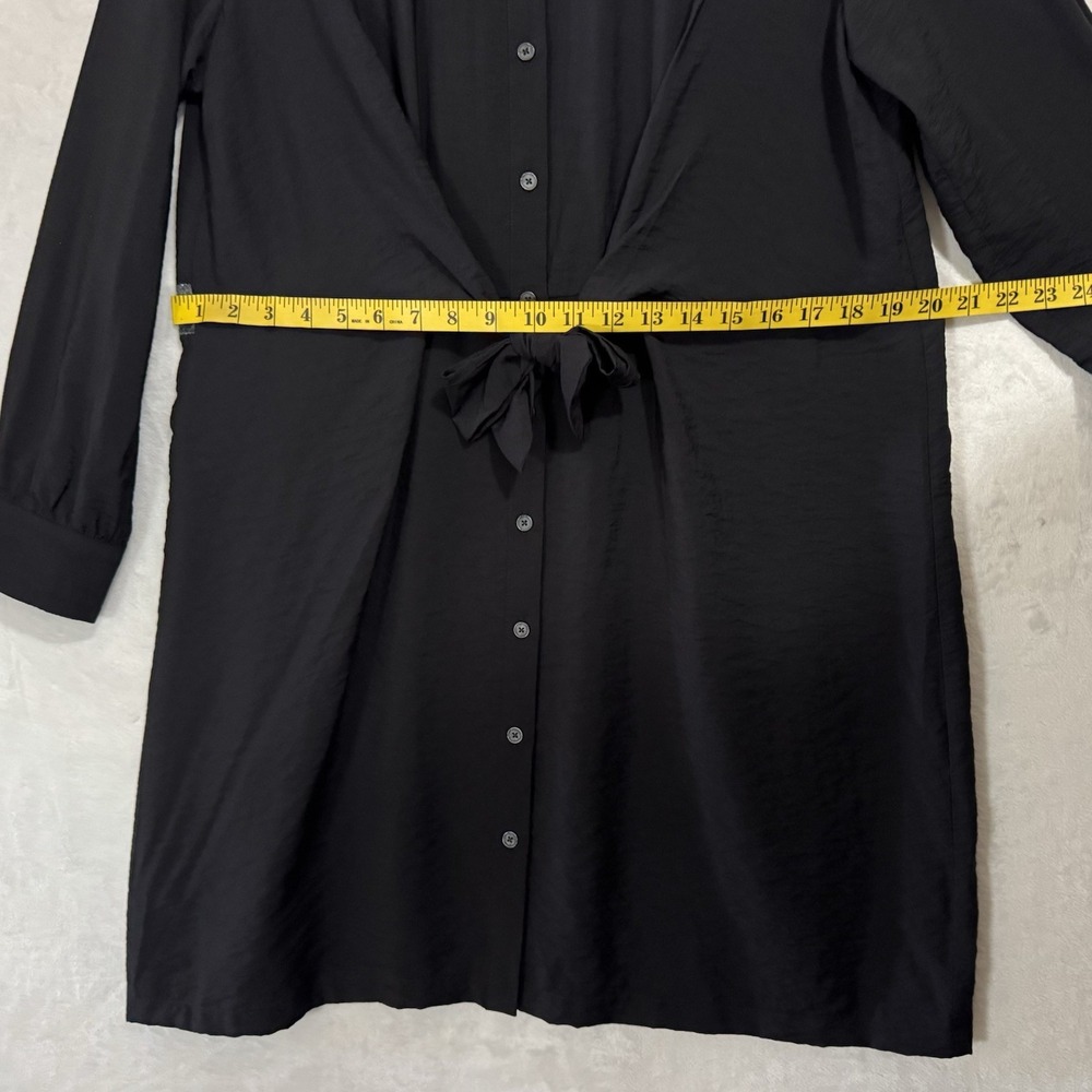 NEW Loft Dahlia Tie Front Mini‎ Shirt Dress Size 14 Black Collared Minimalist - Picture 9 of 12